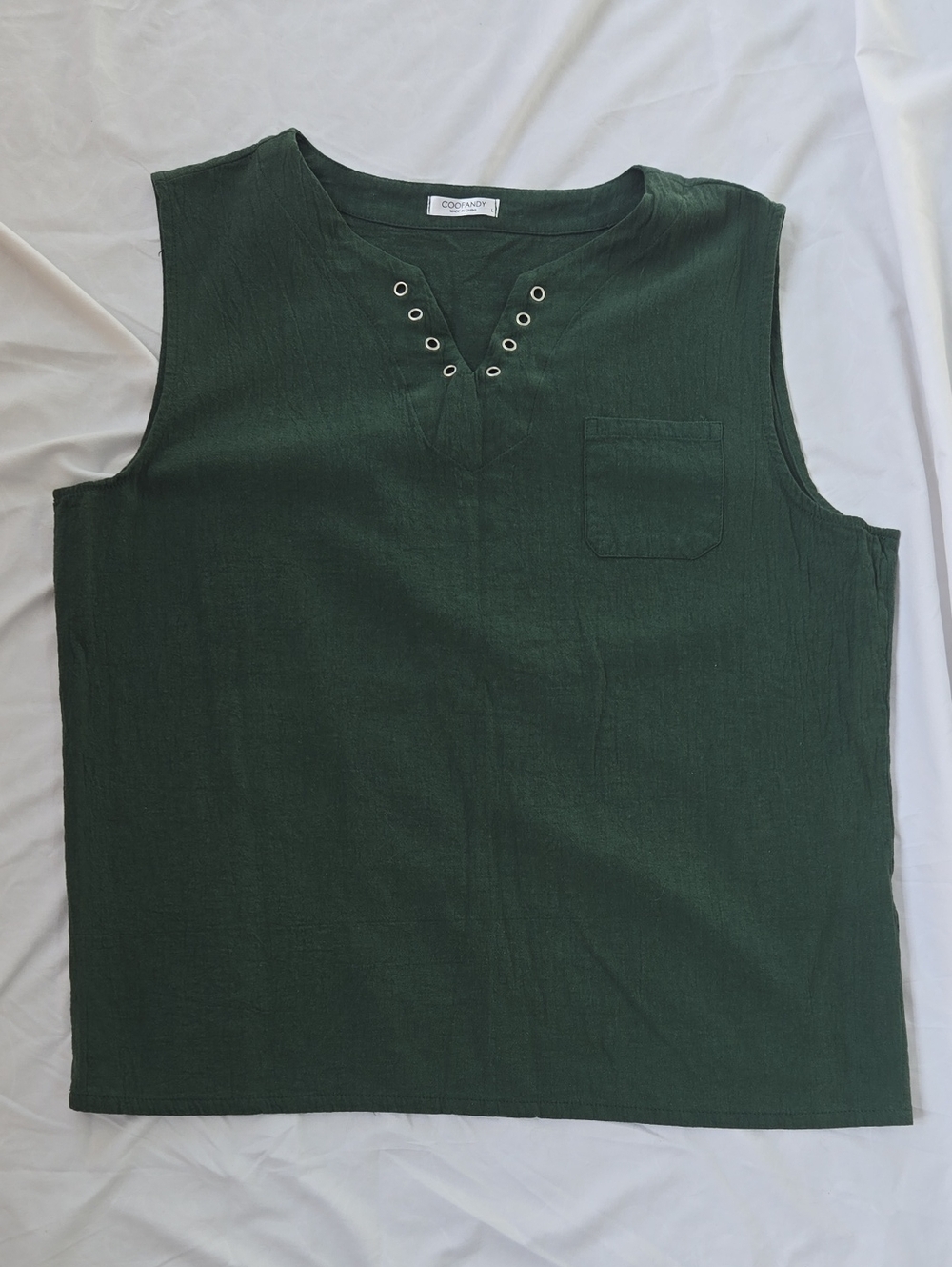 Men's Sleeveless Vneckish Forest Green Cotton Shirt Very Light Fabric